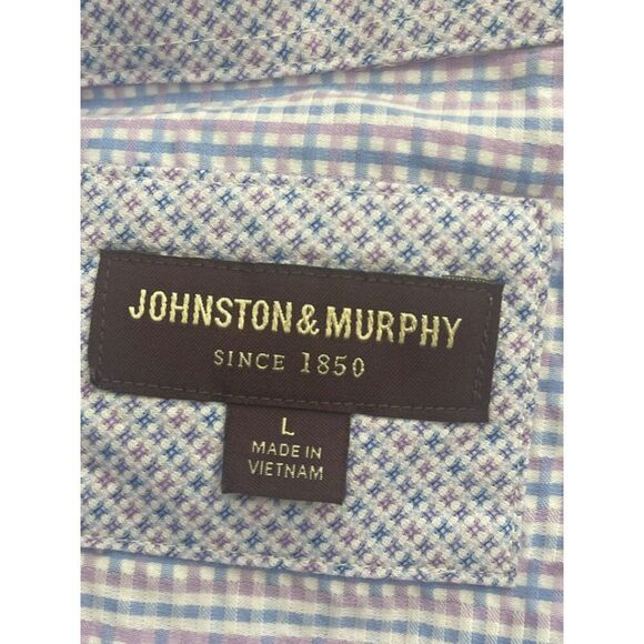 Johnson & Murphy Men Textured Checkered Long Sleeve Button Down Shirt Size L - Picture 9 of 11